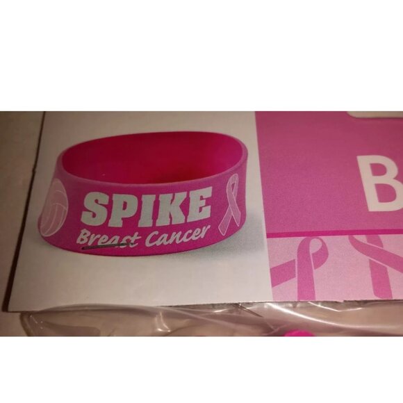 96 ~ Spike Breast Cancer Big Band Volleyball Bracelets Cancer Awareness - Picture 3 of 4